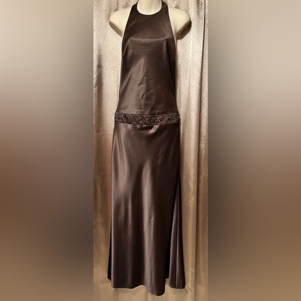 Brown Satin Dress with Beading